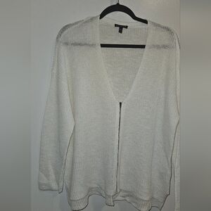 Eileen Fisher White V-Neck Front Zipper Organic Linen Organic Cotton Cardigan